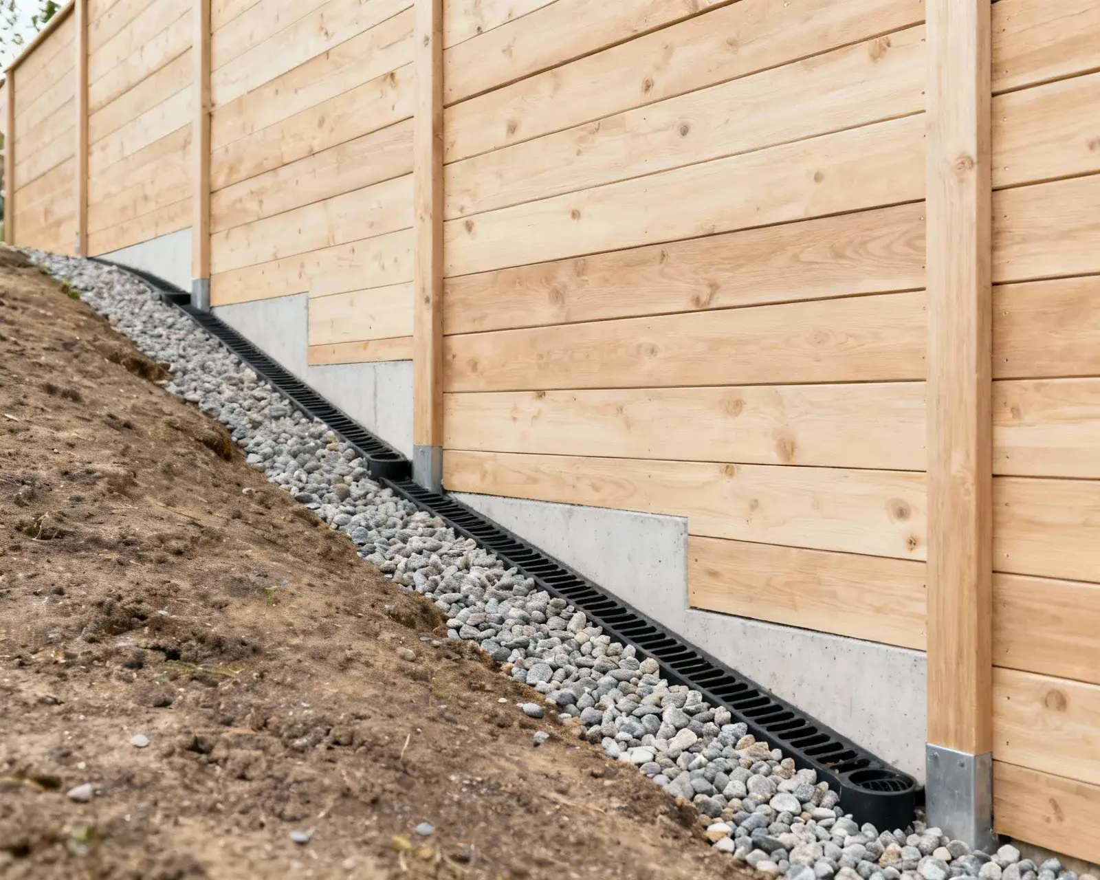 Modernt staket på sluttande tomt med god dränering