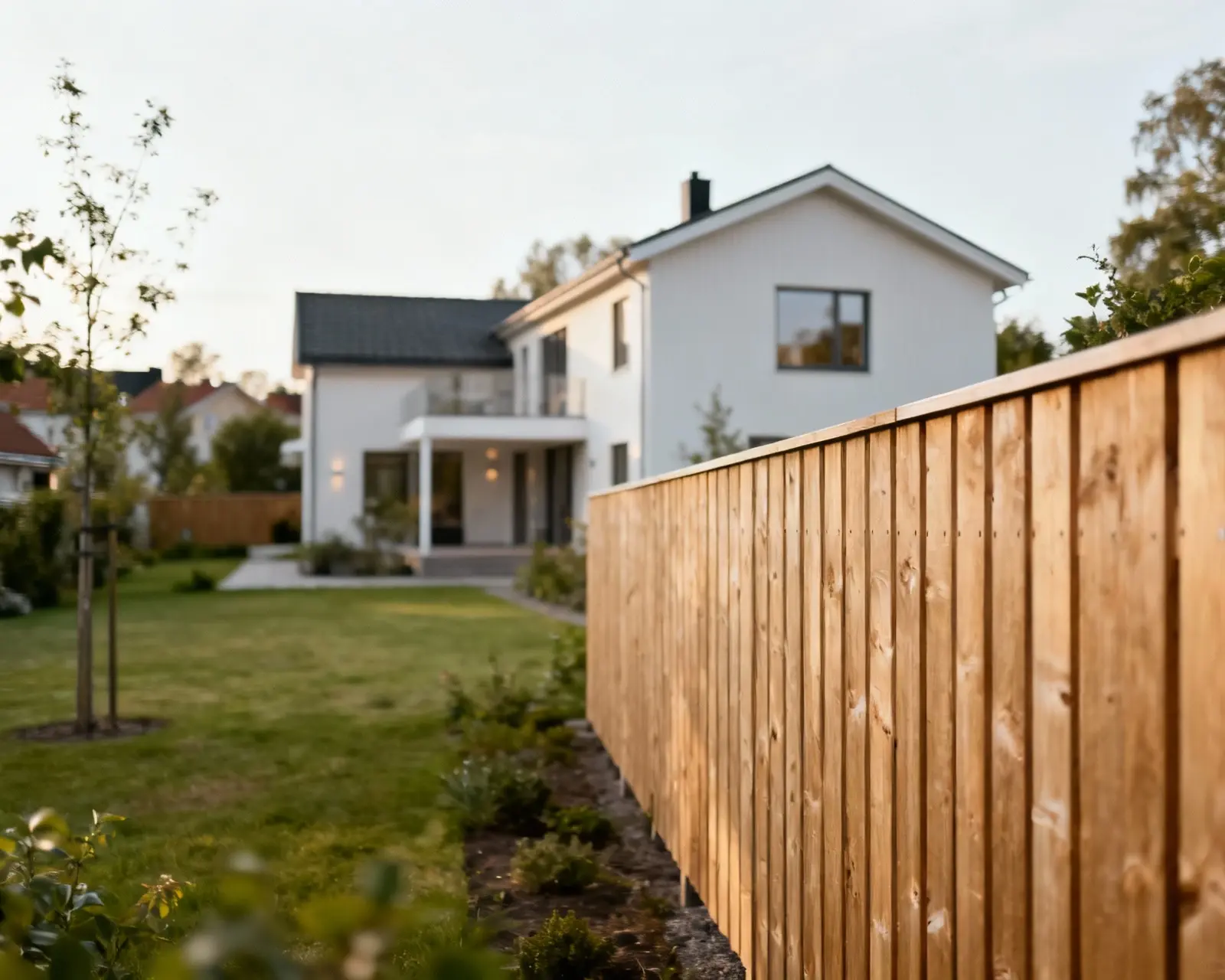 Modernt trästaket i Stockholms villaområde