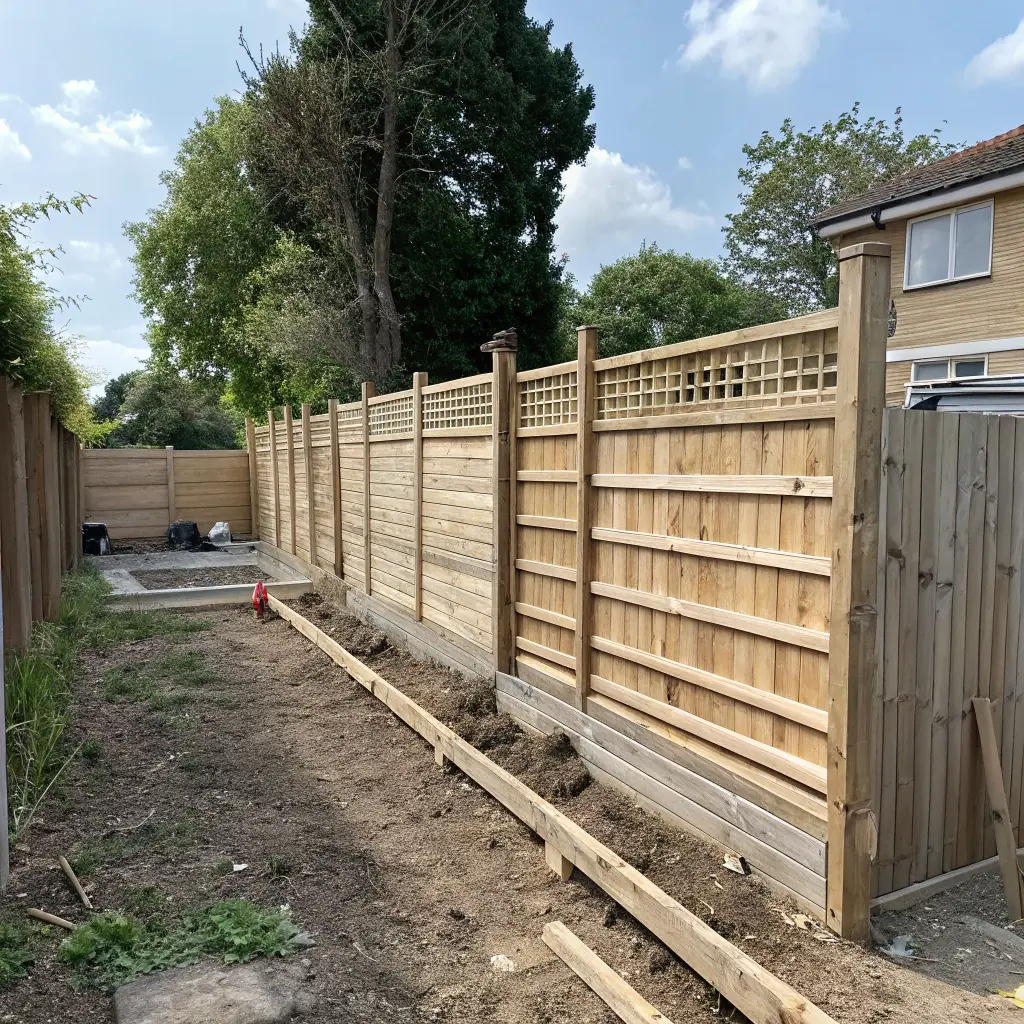 Professionell staketskonstruktion under uppbyggnad