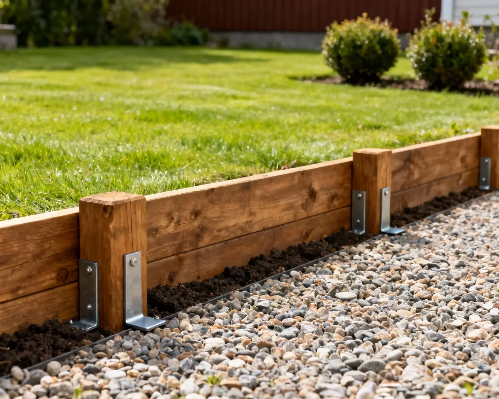 Staketsstolpar monterade på yta med metallbeslag utan grävning