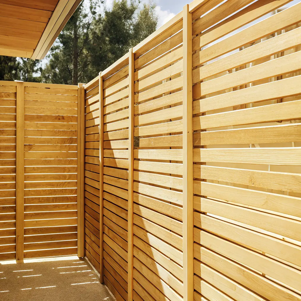 Träplank som skyddar uteplats vid hus