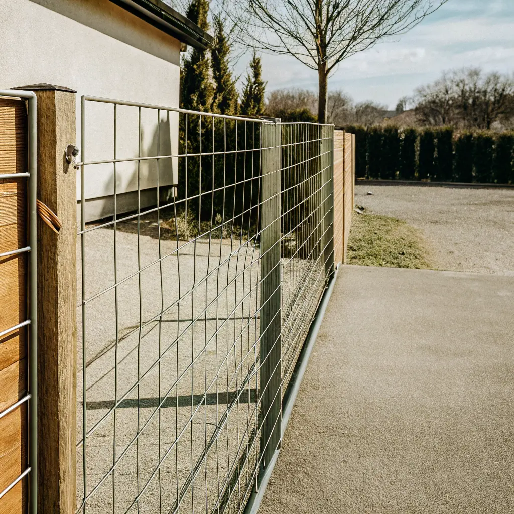 Metallnätstaket på träram