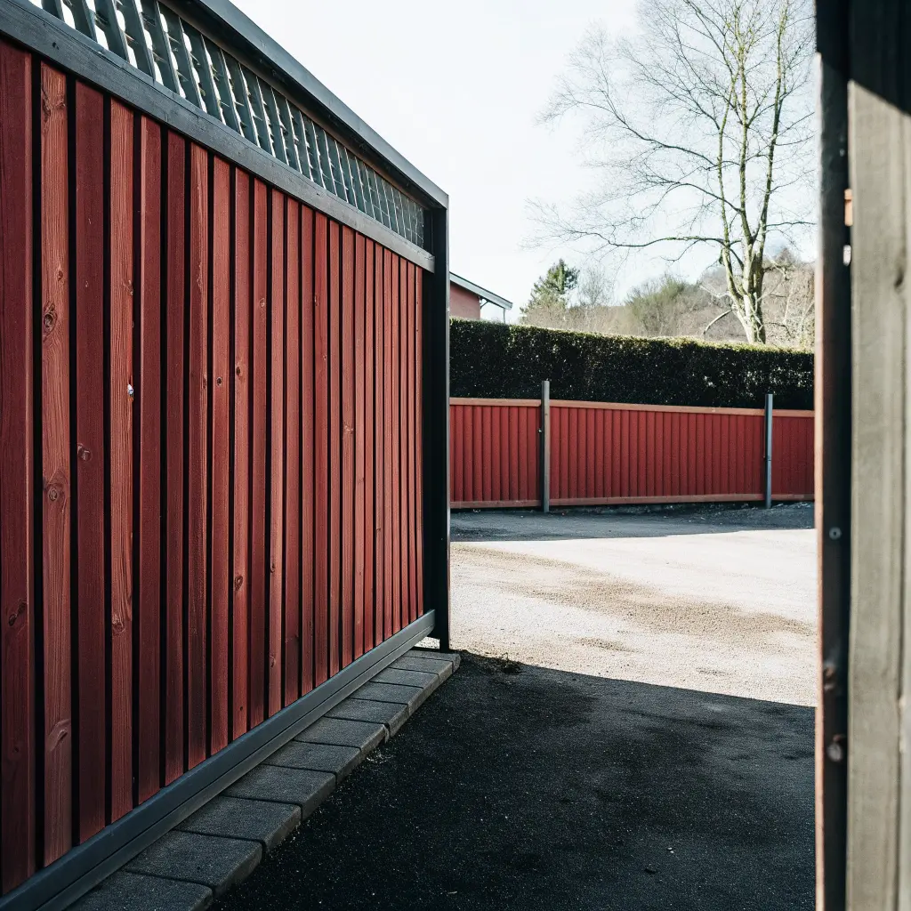 Hörn med trästaket vid tomtgräns