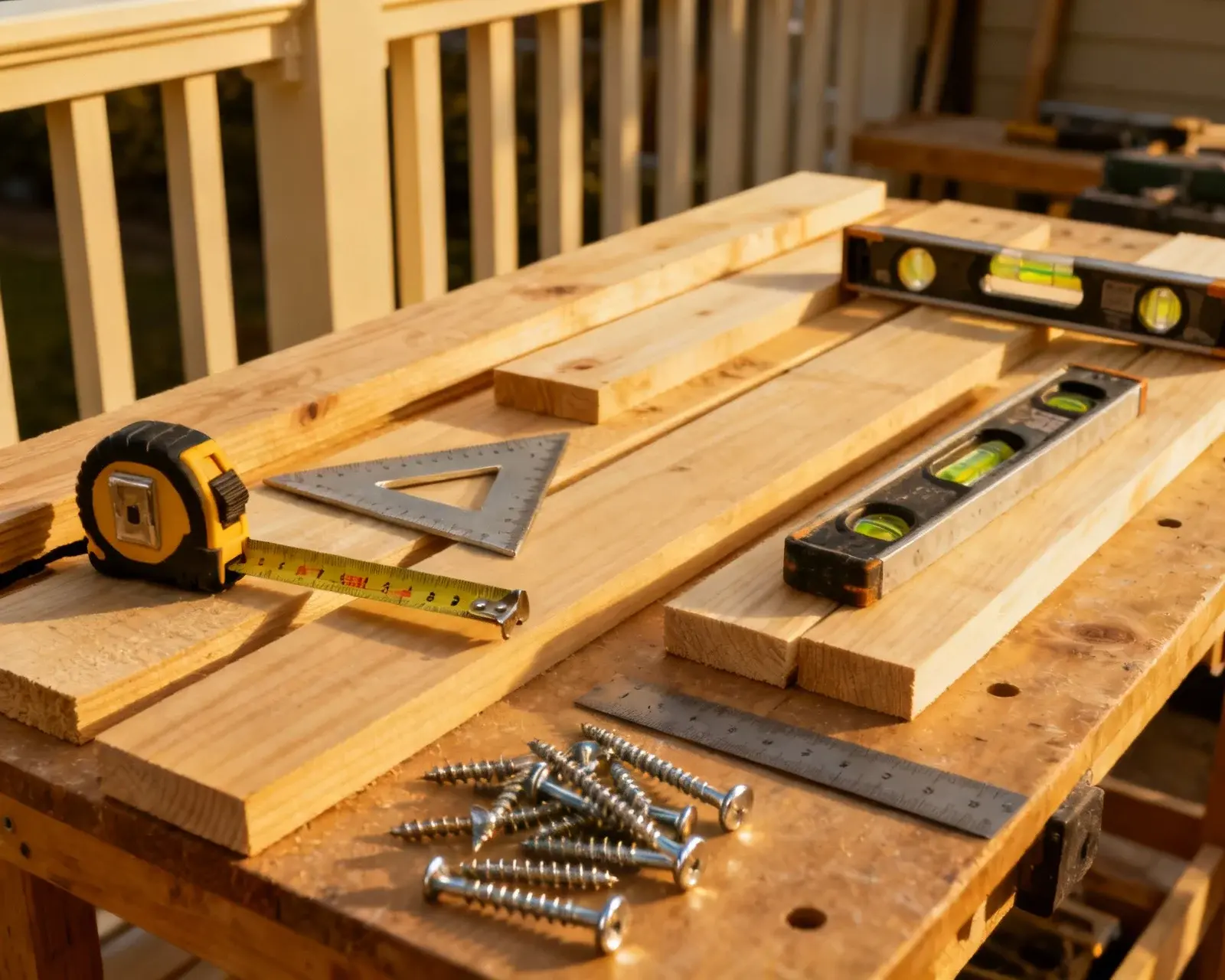 Verktyg och material för konstruktion av verandaräcke