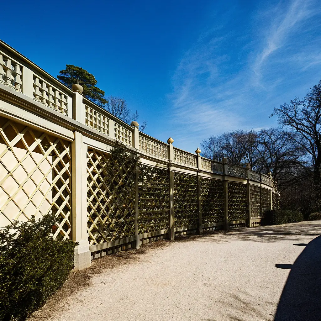 Spaljé med klätterväxter i Stockholms trädgård