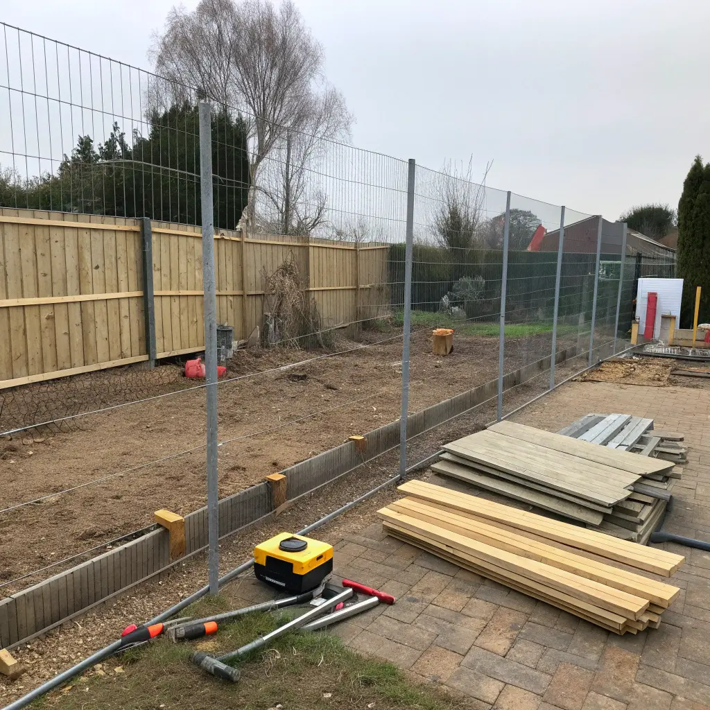 Byggplats med material och verktyg