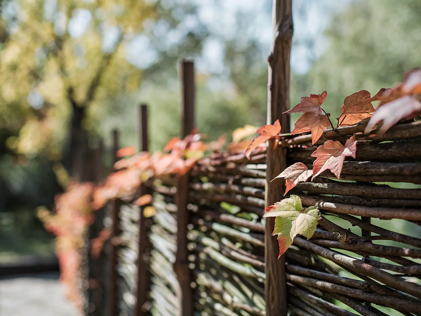 Completed brushwood fence in Swedish garden