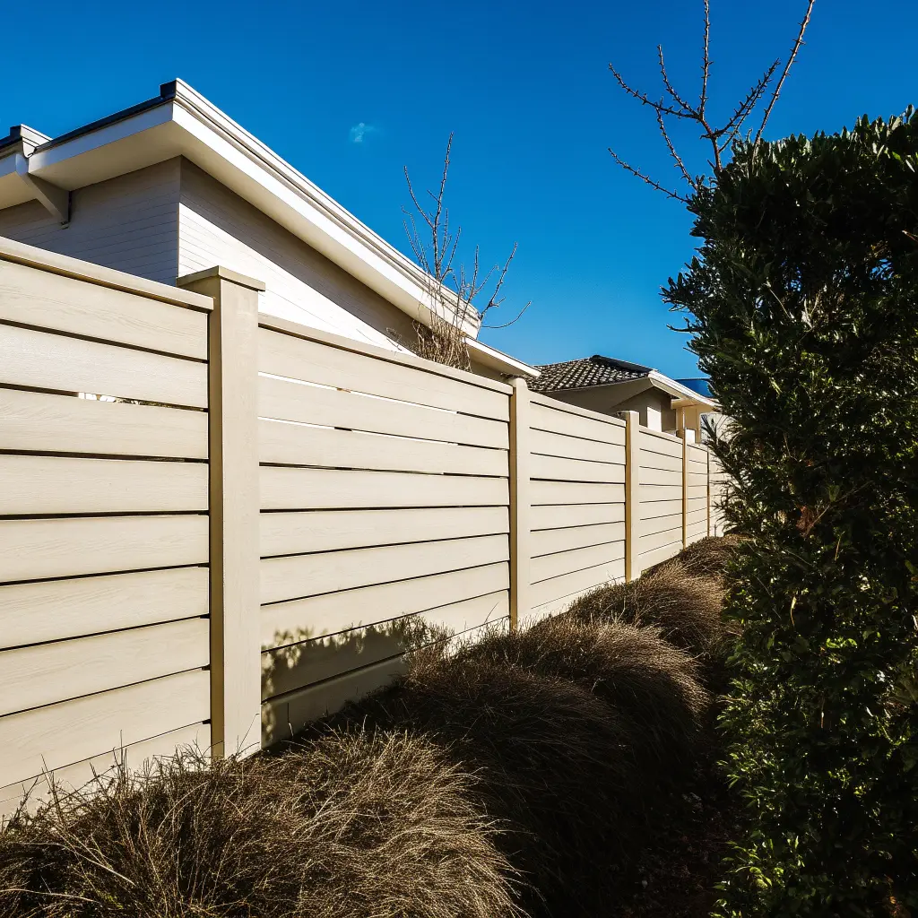 Modernt skandinaviskt trästaket i bostadsområde