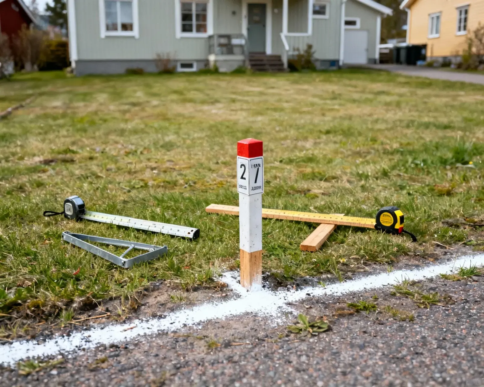 Staket placerat på tomtgräns mellan två fastigheter