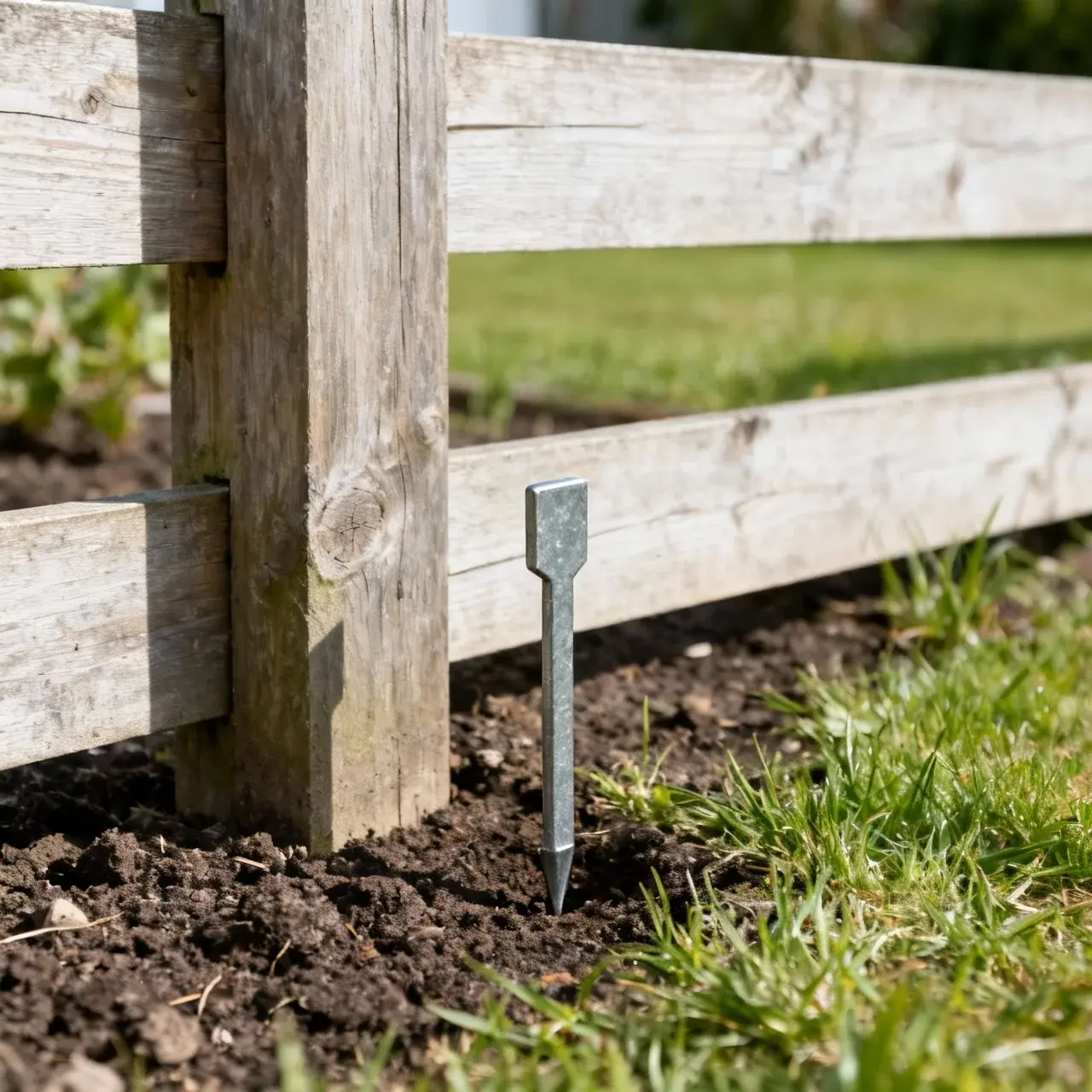 Tomtgräns med gränsmärke och staket