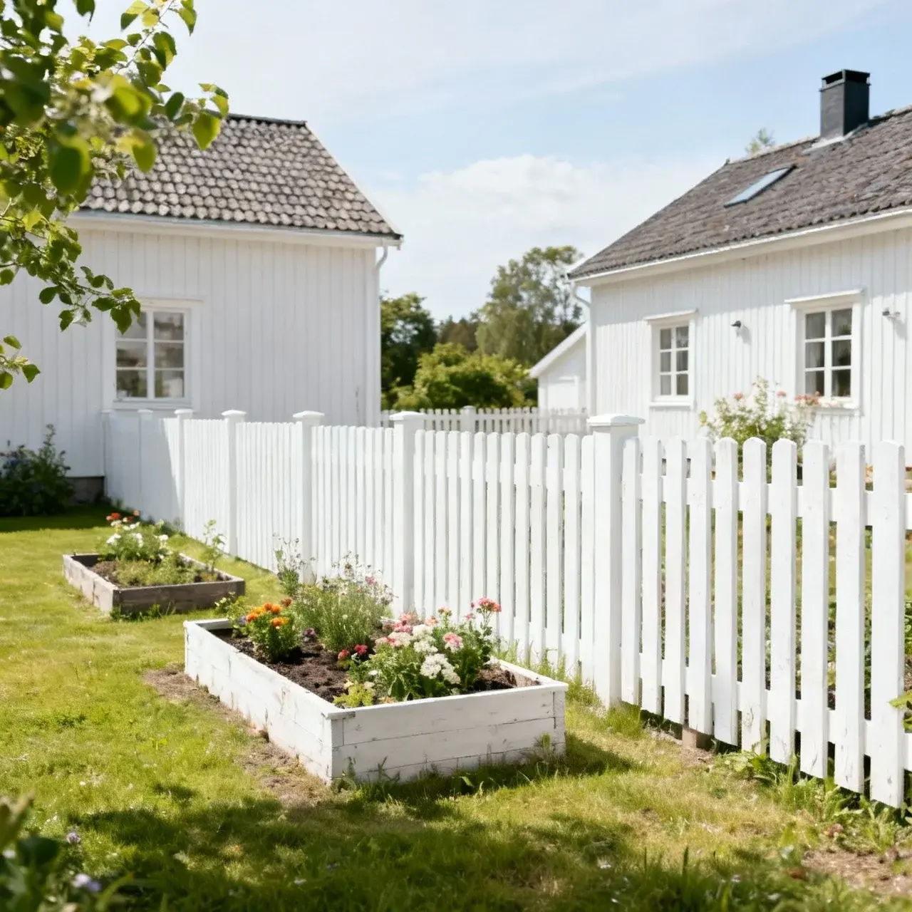 Klassiskt vitt svenskt staket