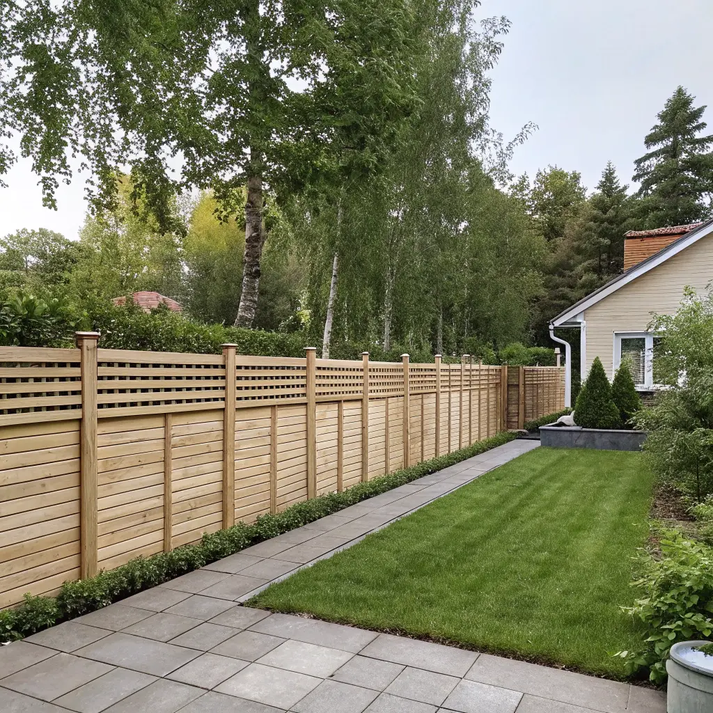 Färdigt staket i trädgård