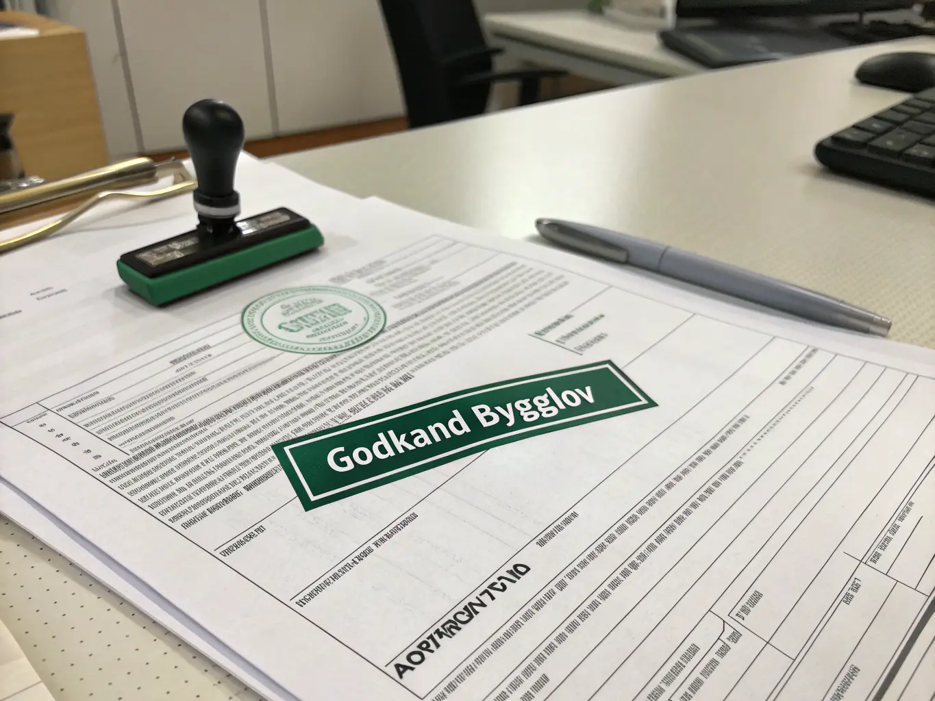 Godkänd bygglovshandling med stämpel