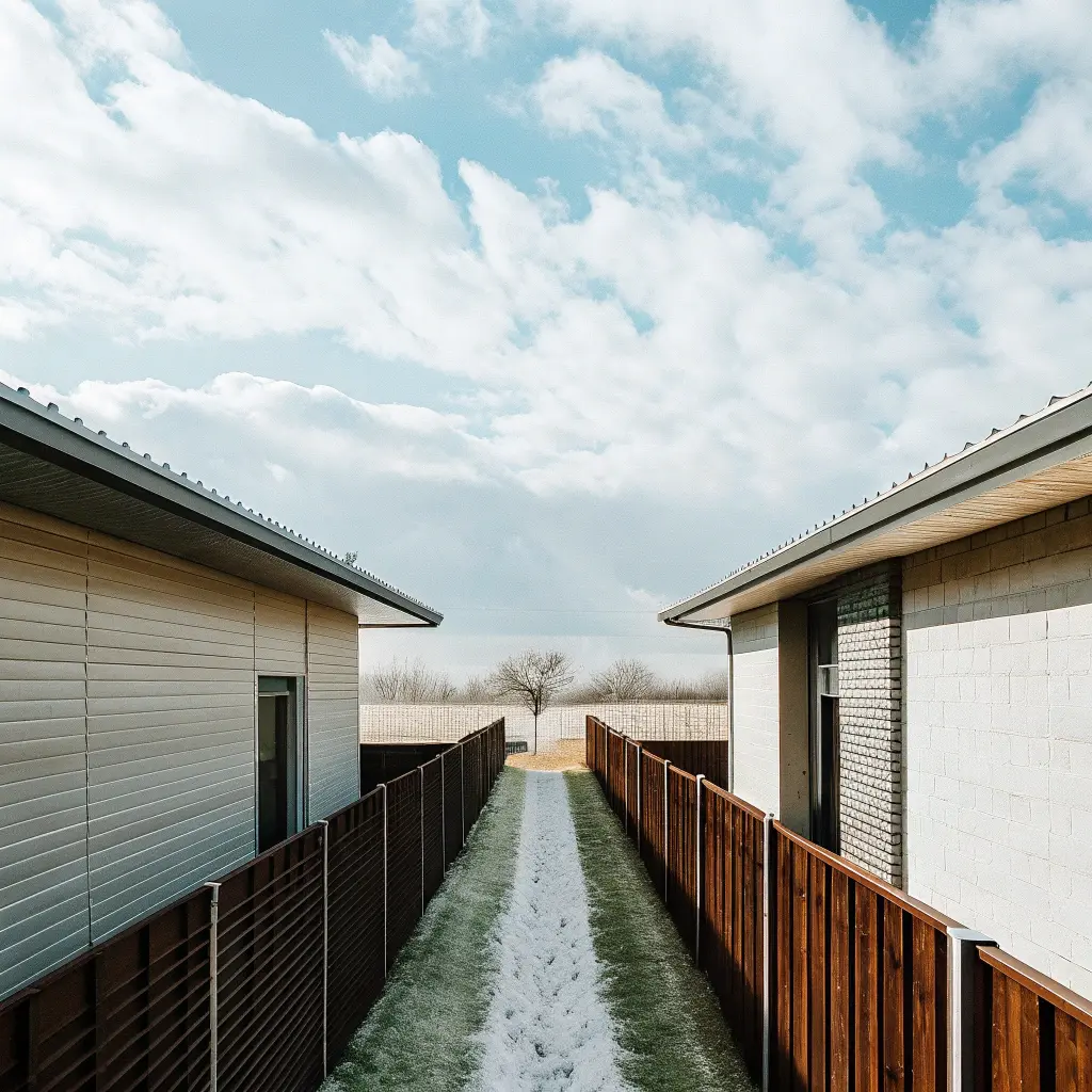 Tomtgräns med staket mellan grannar