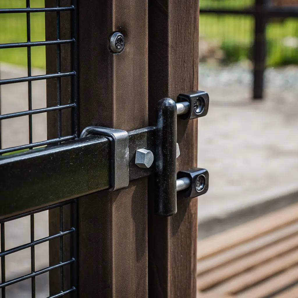 Kraftiga gångjärn på grindstolpe
