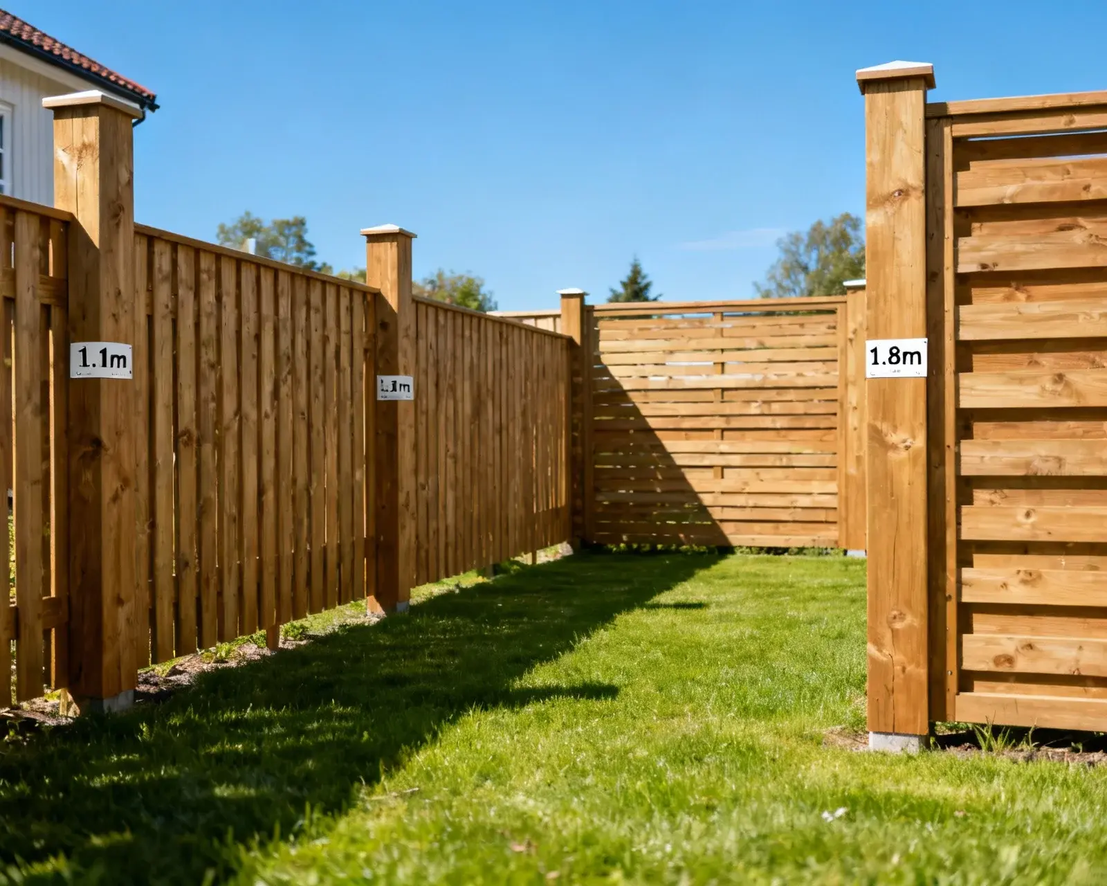Trädgård med olika höga staket som visar tillåtna höjder
