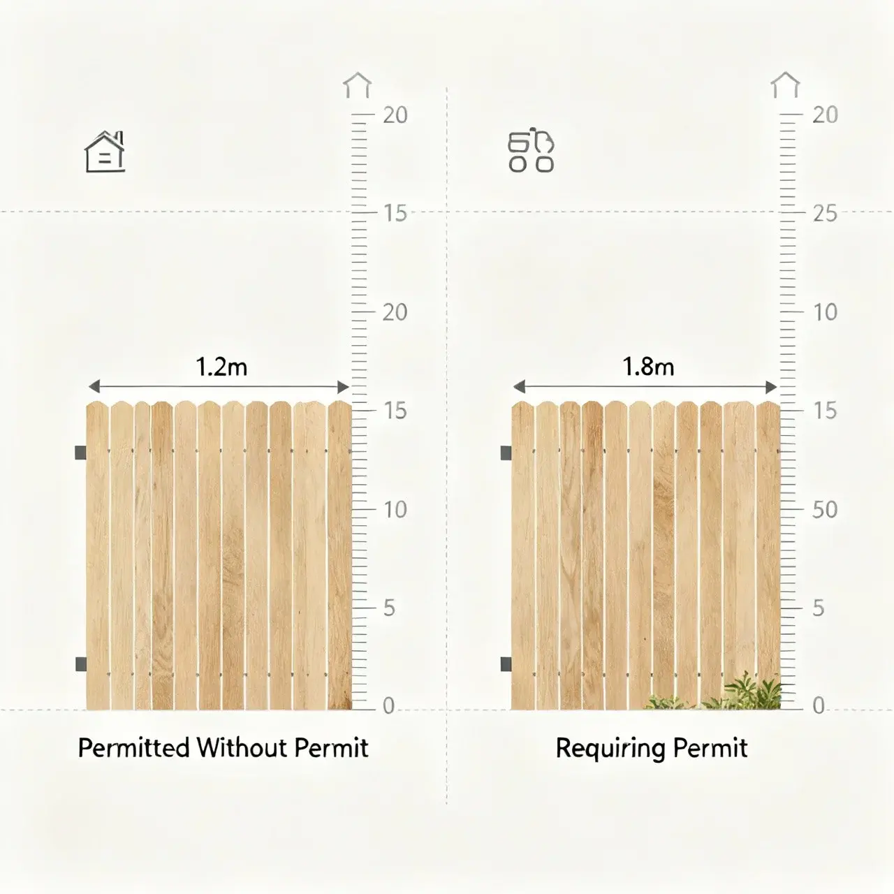 Jämförelse av olika stakethöjder med och utan bygglovskrav