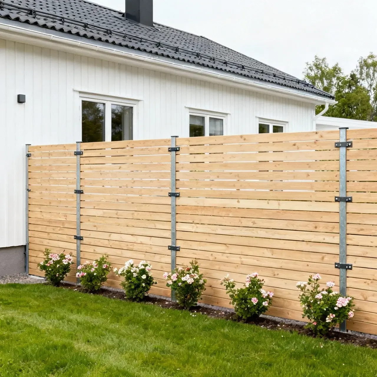 Exempel på 110 cm högt staket utan bygglov i svensk trädgård