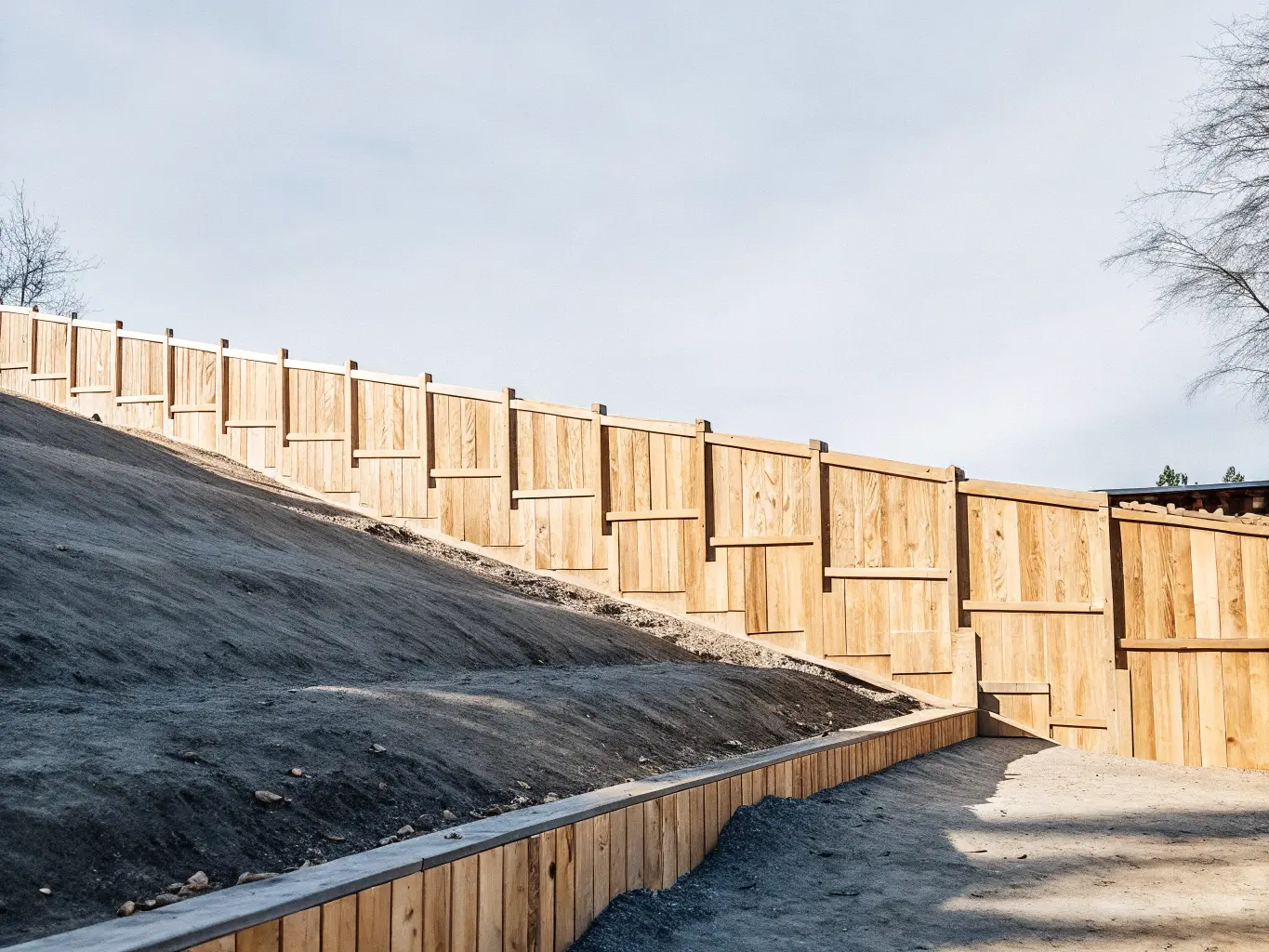 Staket på sluttande mark med stegvis konstruktion