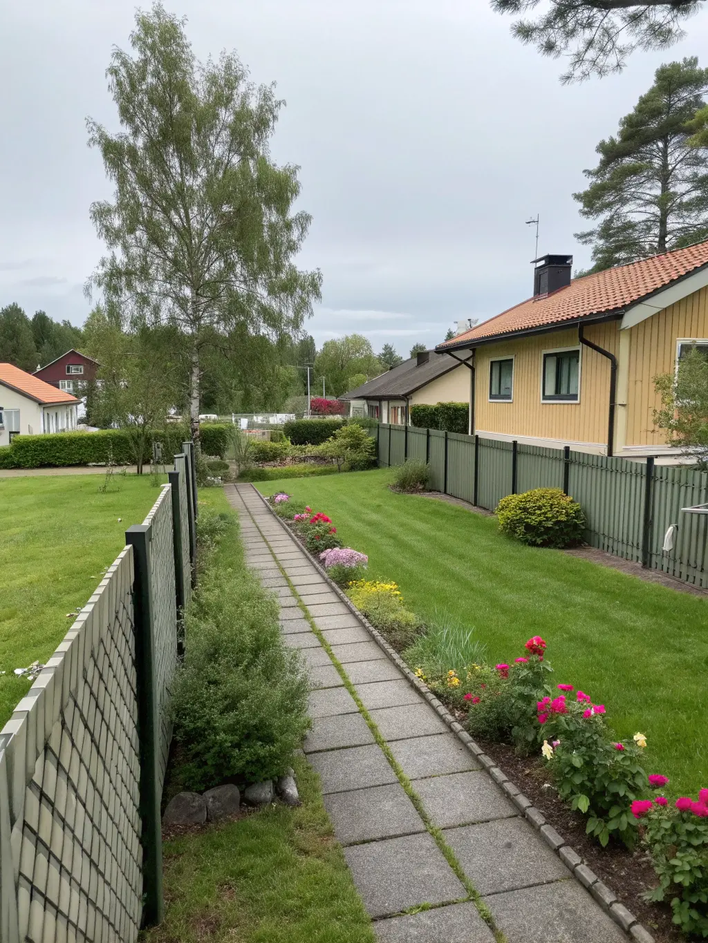 Två tomter med staket vid gränsen