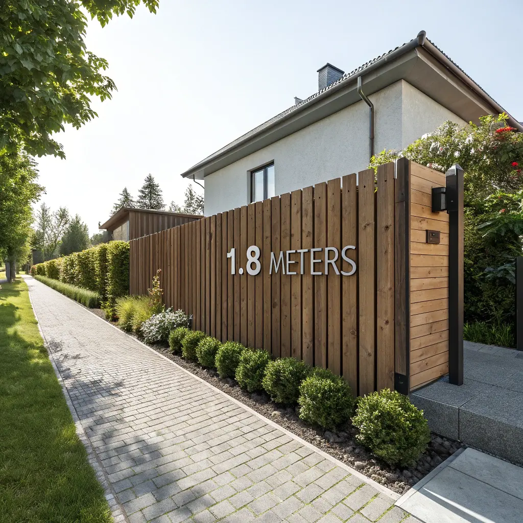 Staket 1,8 meter höjd vid tomtgräns med mätmarkering