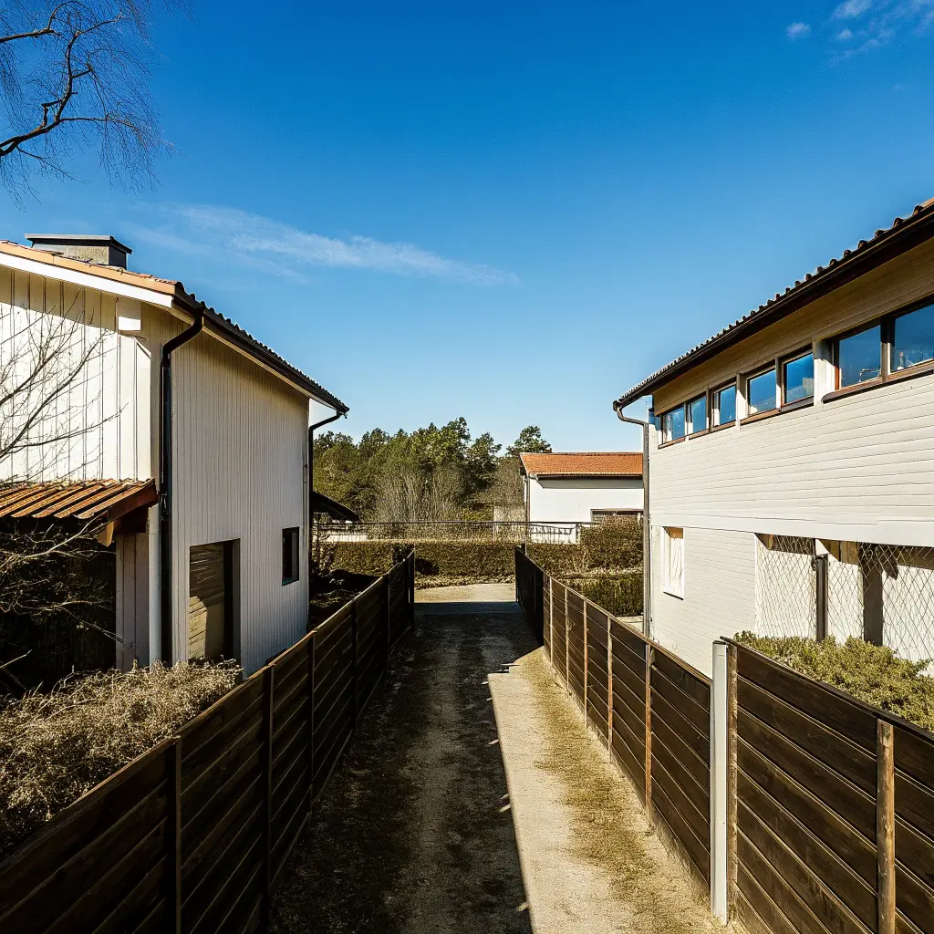 Två fastigheter med staket mellan tomtgränserna