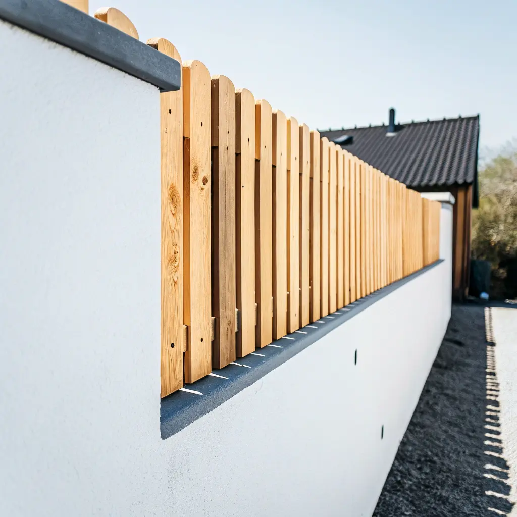 Traditionellt staket vid tomtgräns