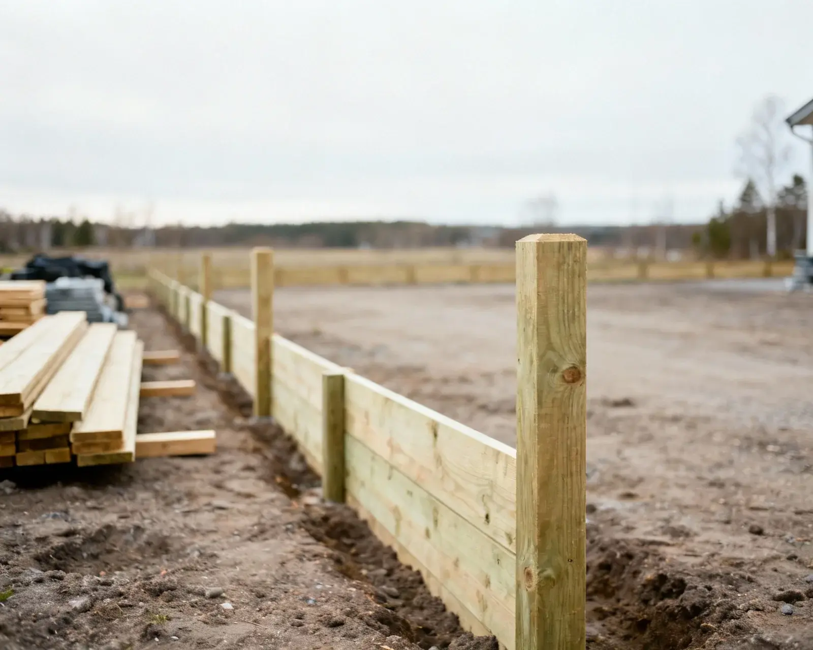 Staketinstallation nära tomtgräns