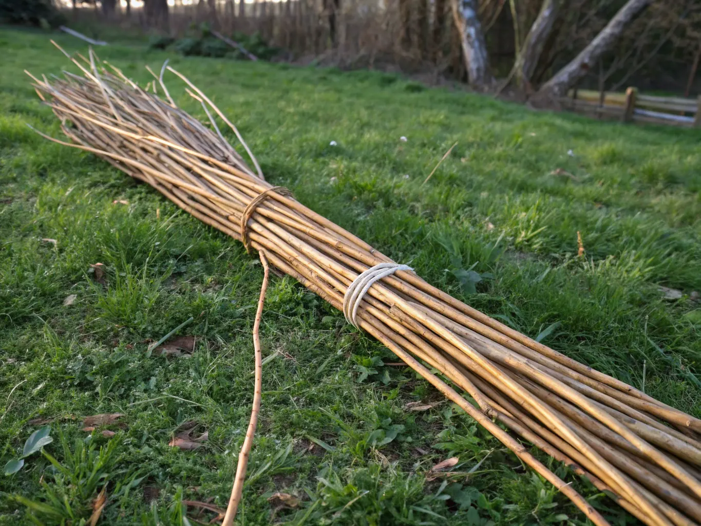 Pilbuntar liggande i gräs för blötläggning