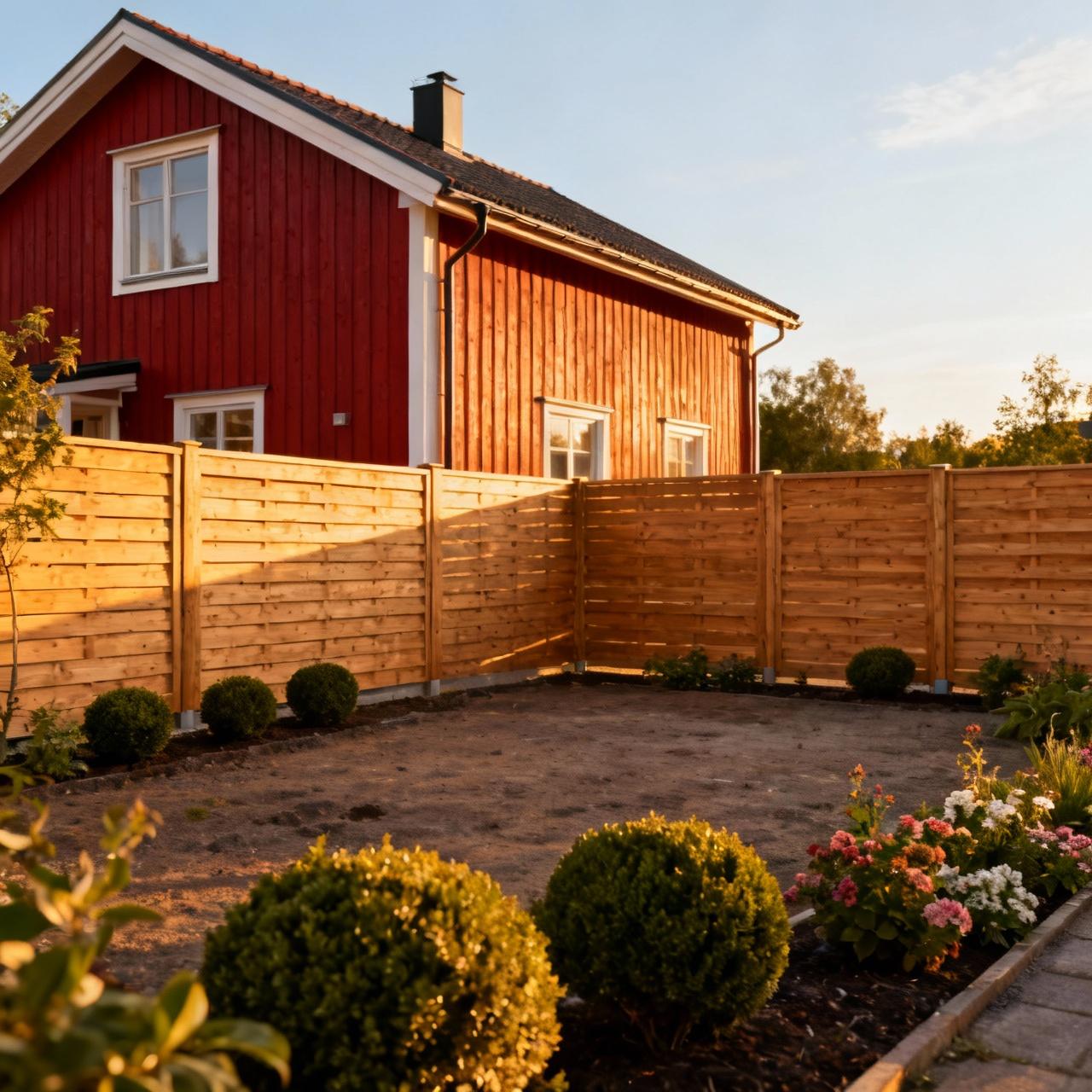 Komplett trädgård med nyinstallerat staket