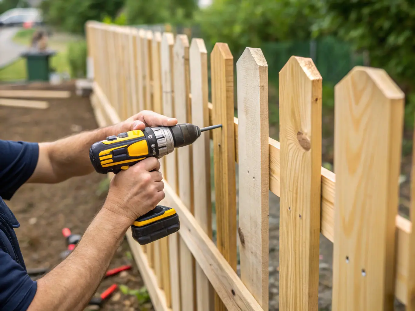 Snickare arbetar med staketmontering