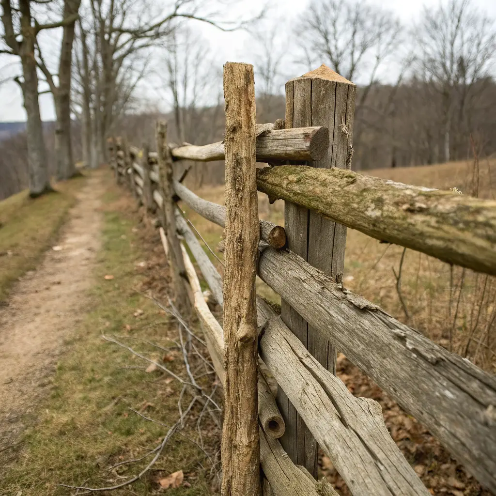 Närbildsdetaljer av lantligt staketbygge