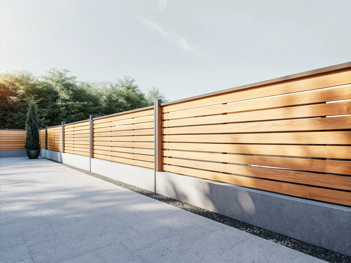 Modernt staket med liggande plank