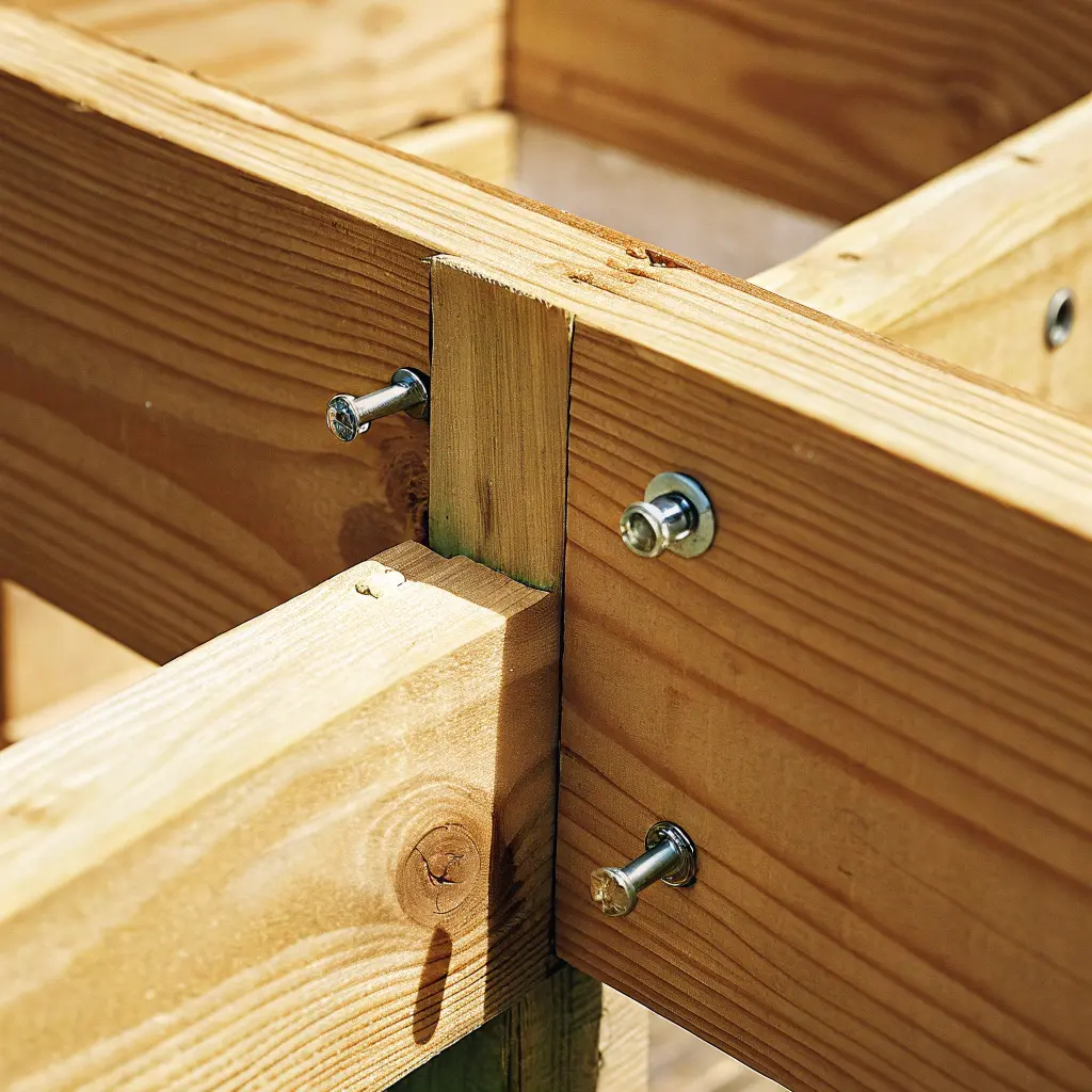 Detalj av hur planken fästs på stolpen