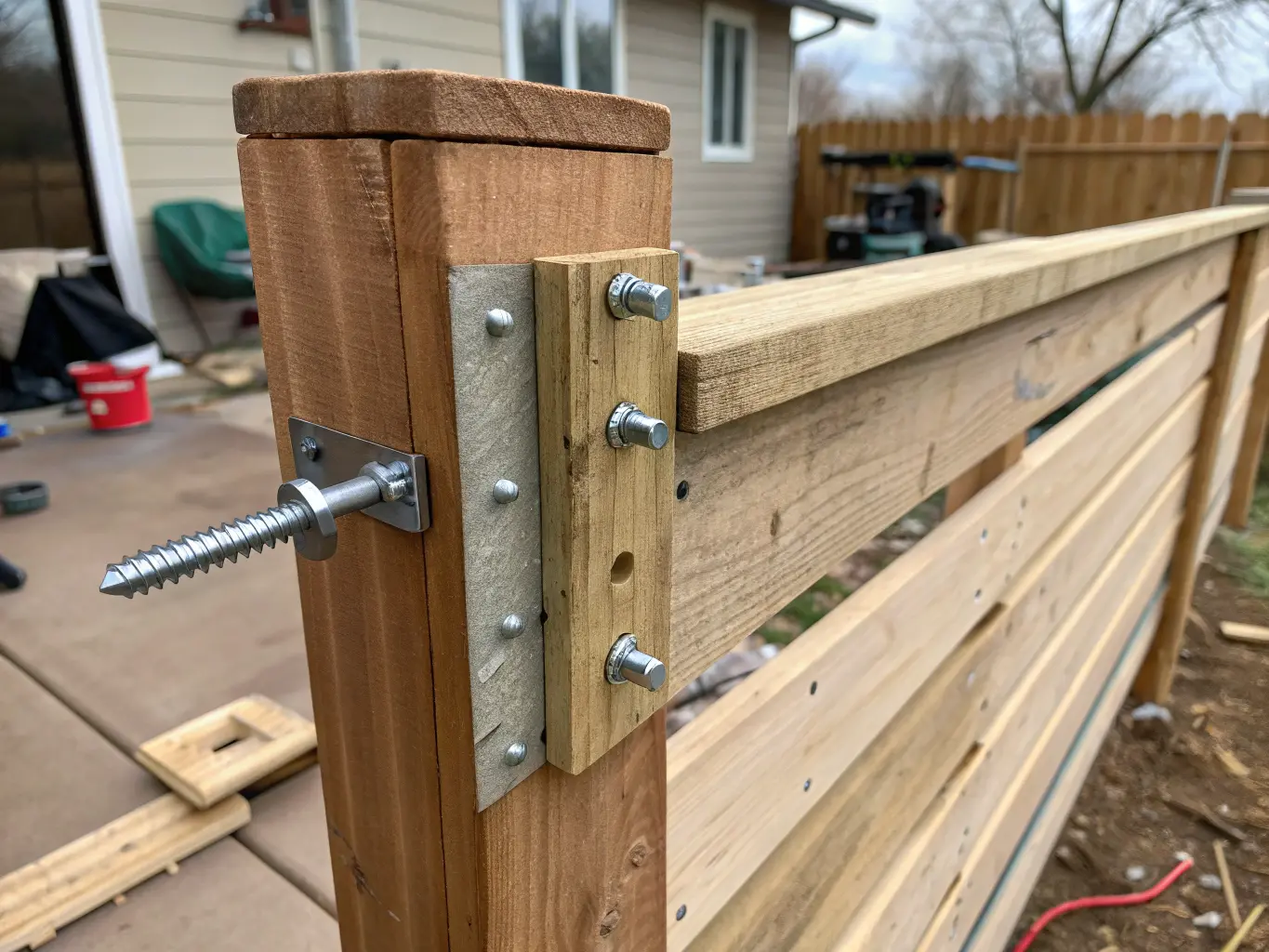 Monteringsdetaljer för liggande staket