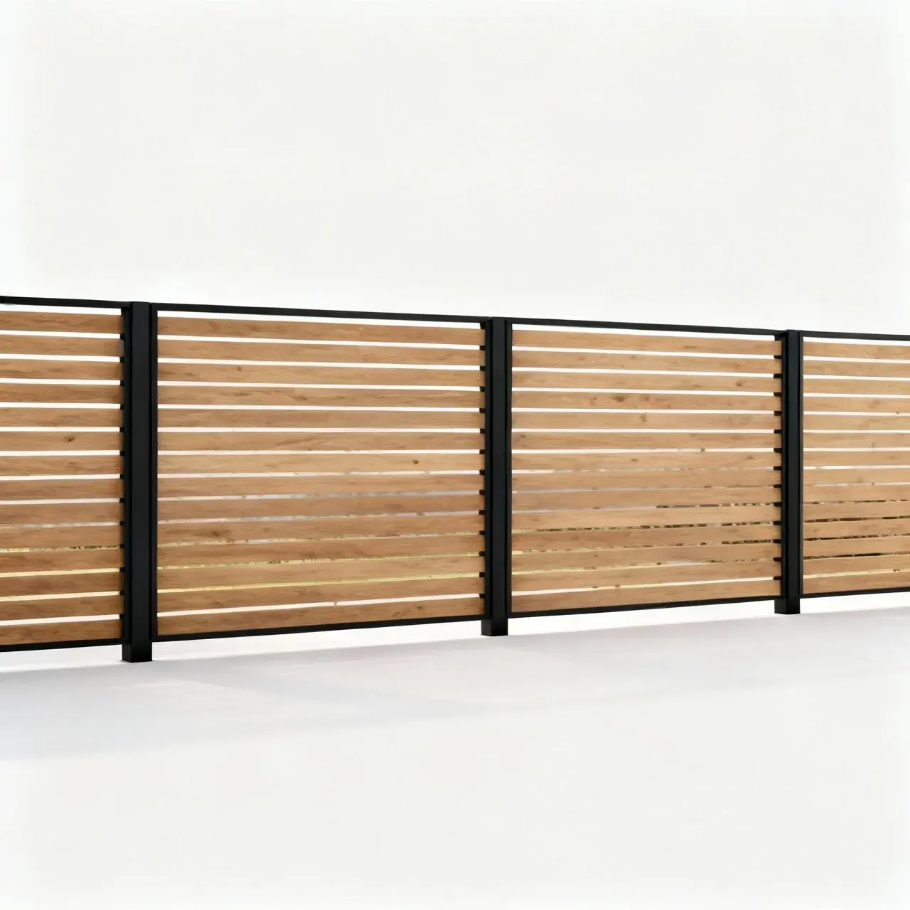 Blandat material med trä och svart metall i modern skandinavisk design