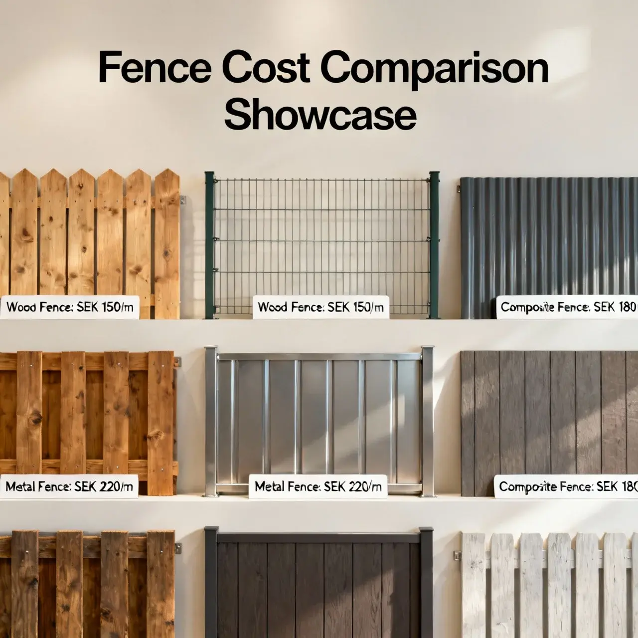 Olika stakettyper med prislapp