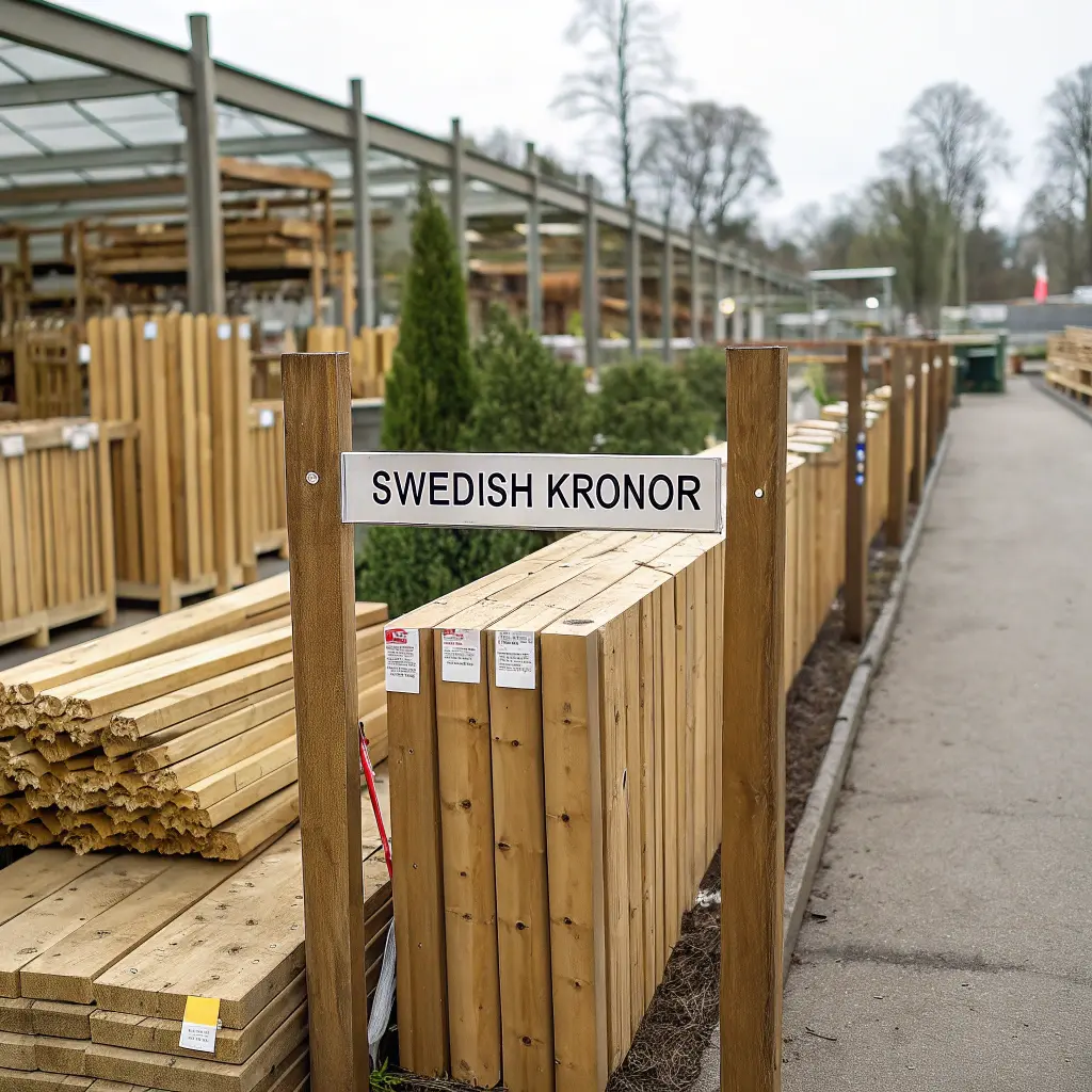 Material för staket med prislabeller i bygghandel