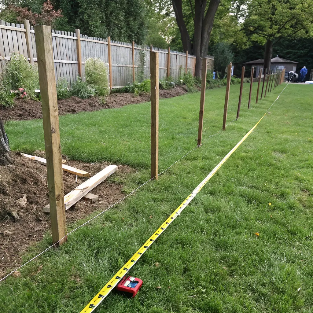 Mätband på gräsmatta för mätning av staketarea