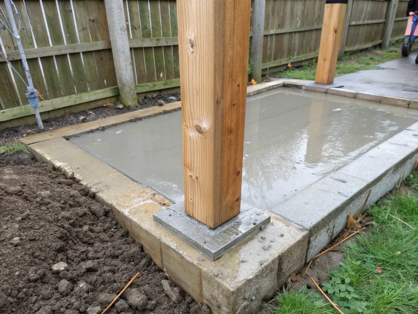 Stolpe i betongfundament