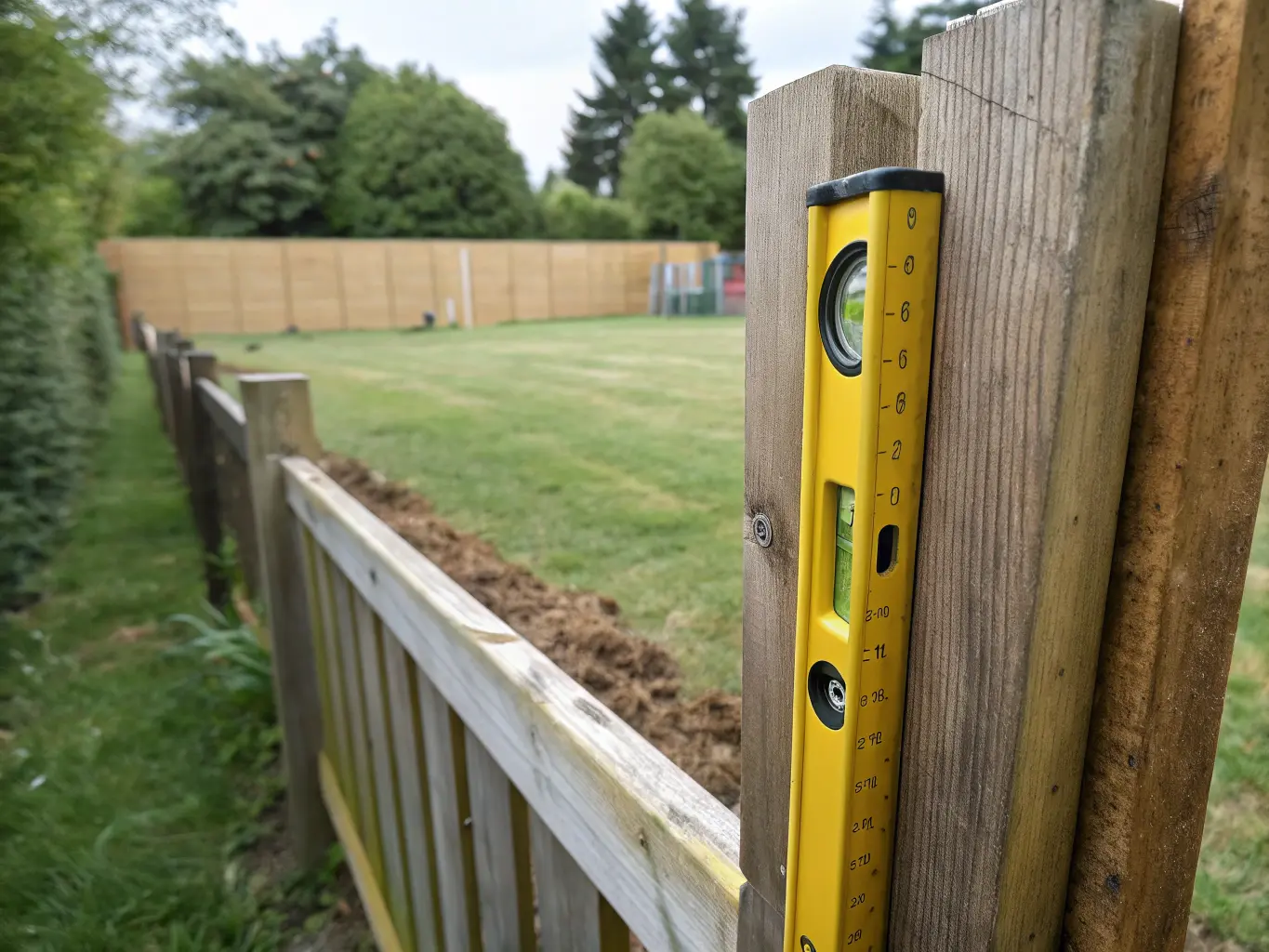 Kontroll av stolpe med vattenpass