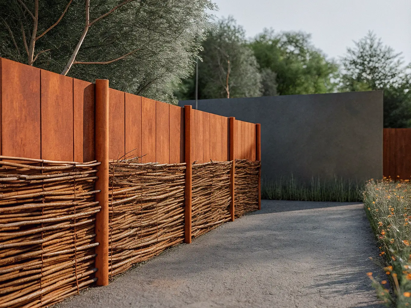 Different brushwood fence styles