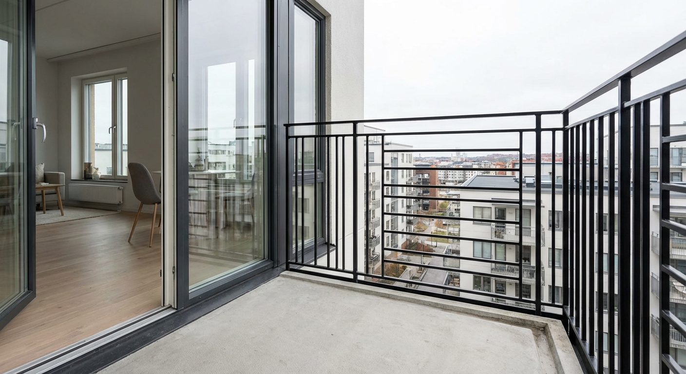 Elegant smidesräcke vid altan i Stockholm