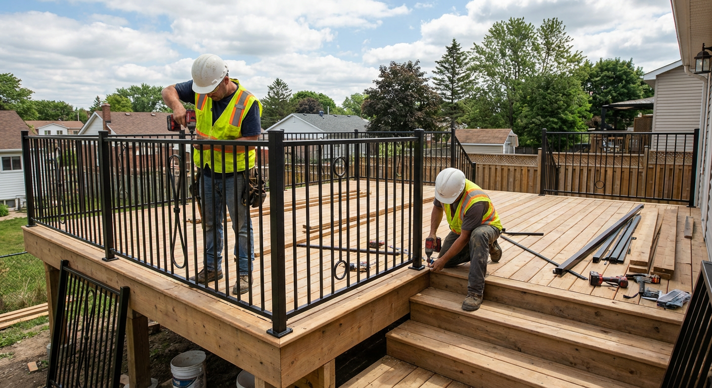 Installation av smidesräcke vid altan