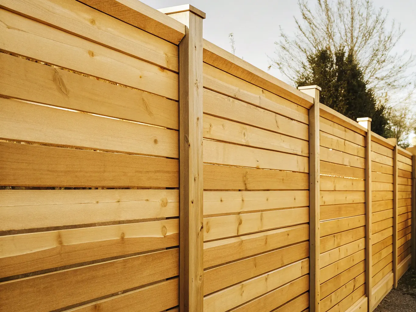 Modernt trästaket under konstruktion i svensk trädgård