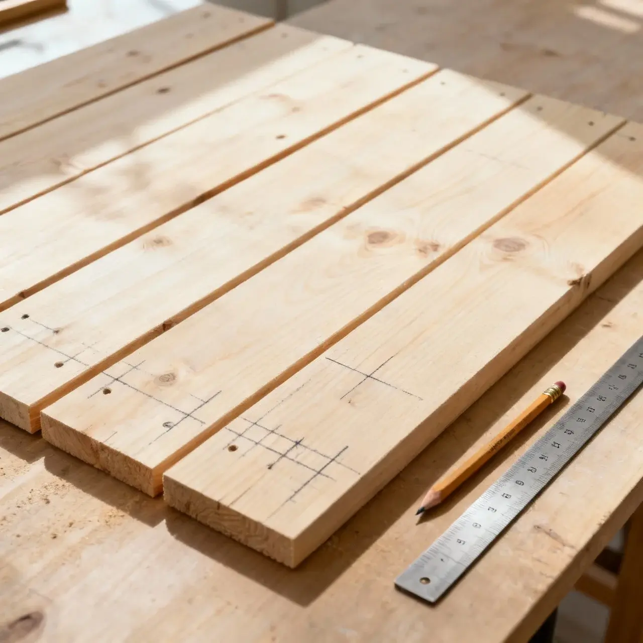 Mätning och markering av träplank
