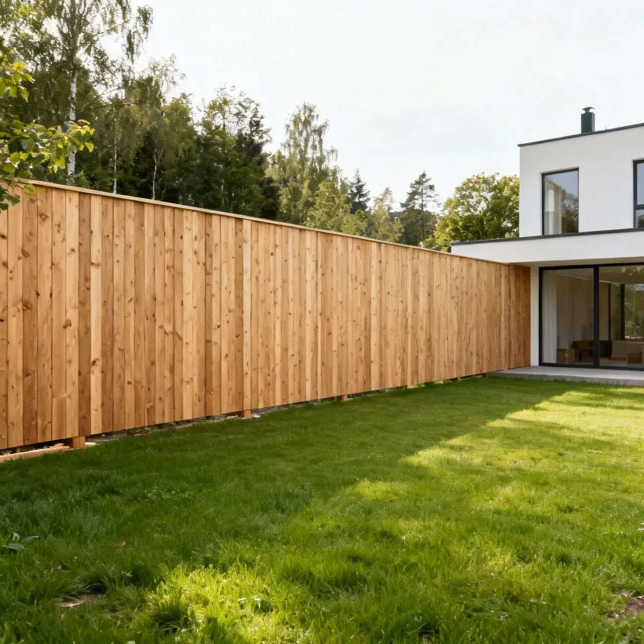 Nästan färdigt staket i trädgård