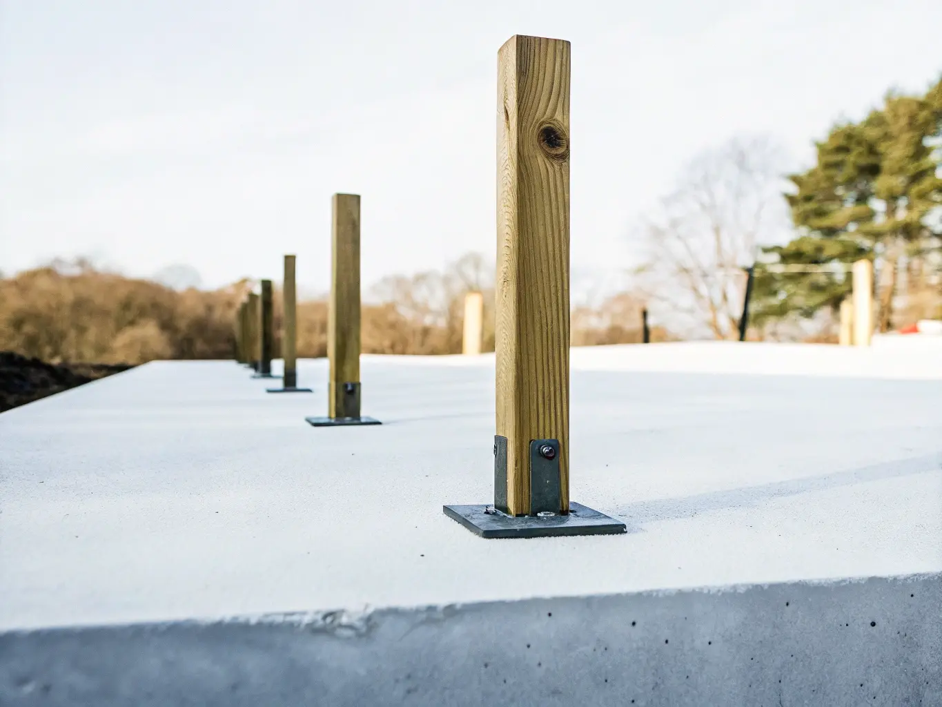 Installation av staketstolpar med betongfundament