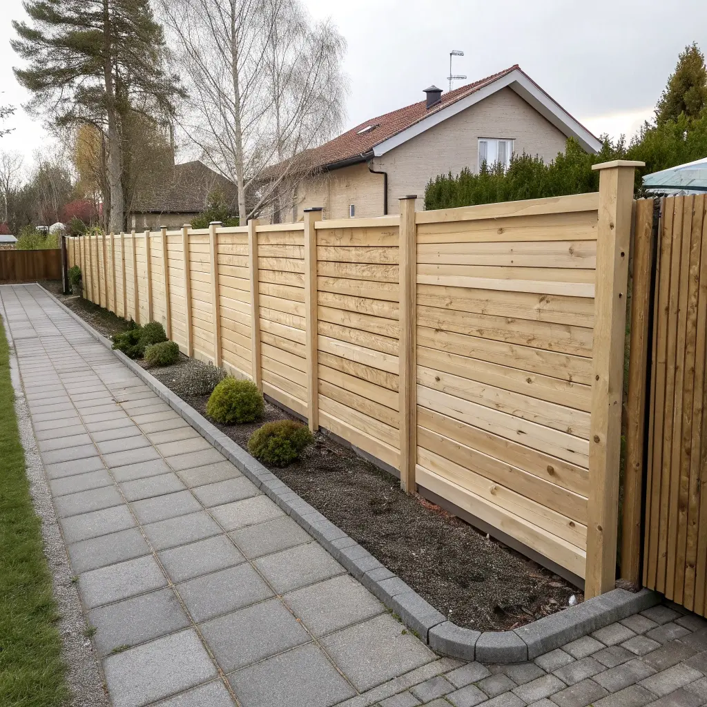 Färdigt staket installerat i svensk trädgård