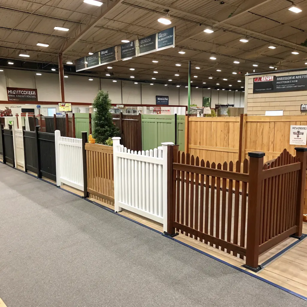 Olika färdiga staket i showroom